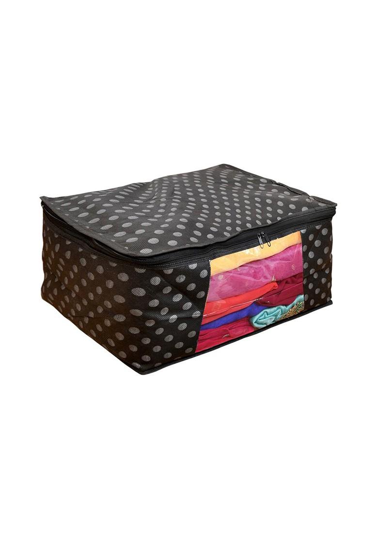 Set Of 8 Black And Grey Printed Foldable Rectangle Cloth Saree Organiser