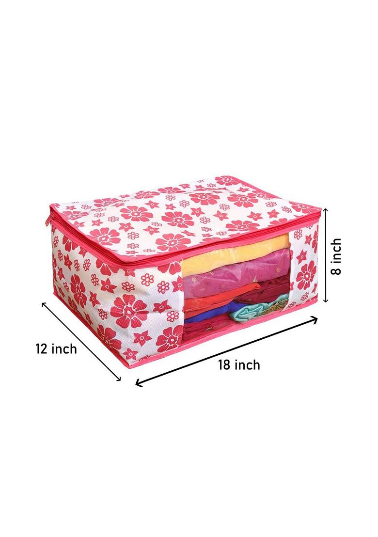 Set Of 8 Pink And White Floral Printed Saree Organisers