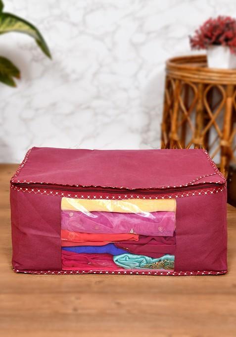 Set Of 2 Black And Maroon Printed Saree Organiser