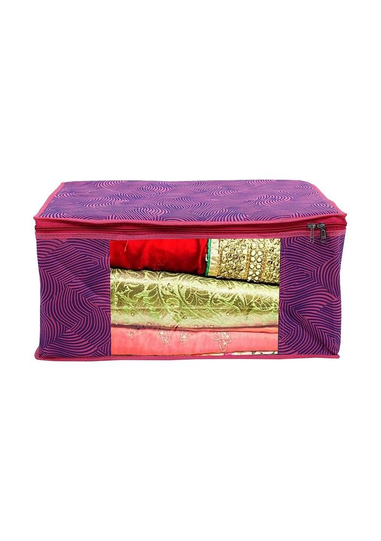 Set Of 3 Pink And Purple Printed Saree Organisers