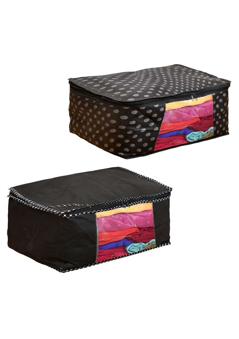 Set Of 2 Black Solid Saree Organisers - Indya