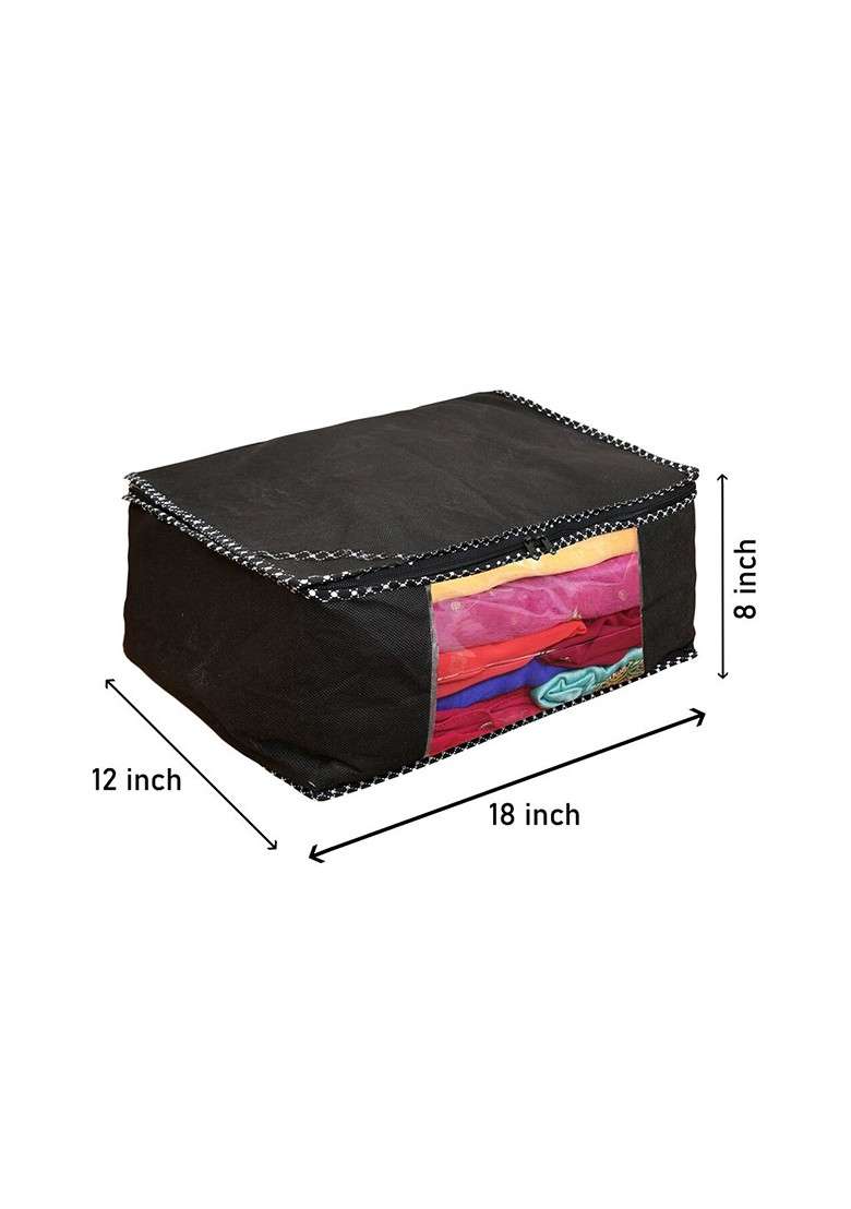Set Of 2 Pink And Black Solid Foldable Rectangle Cloth Saree Organiser - Indya