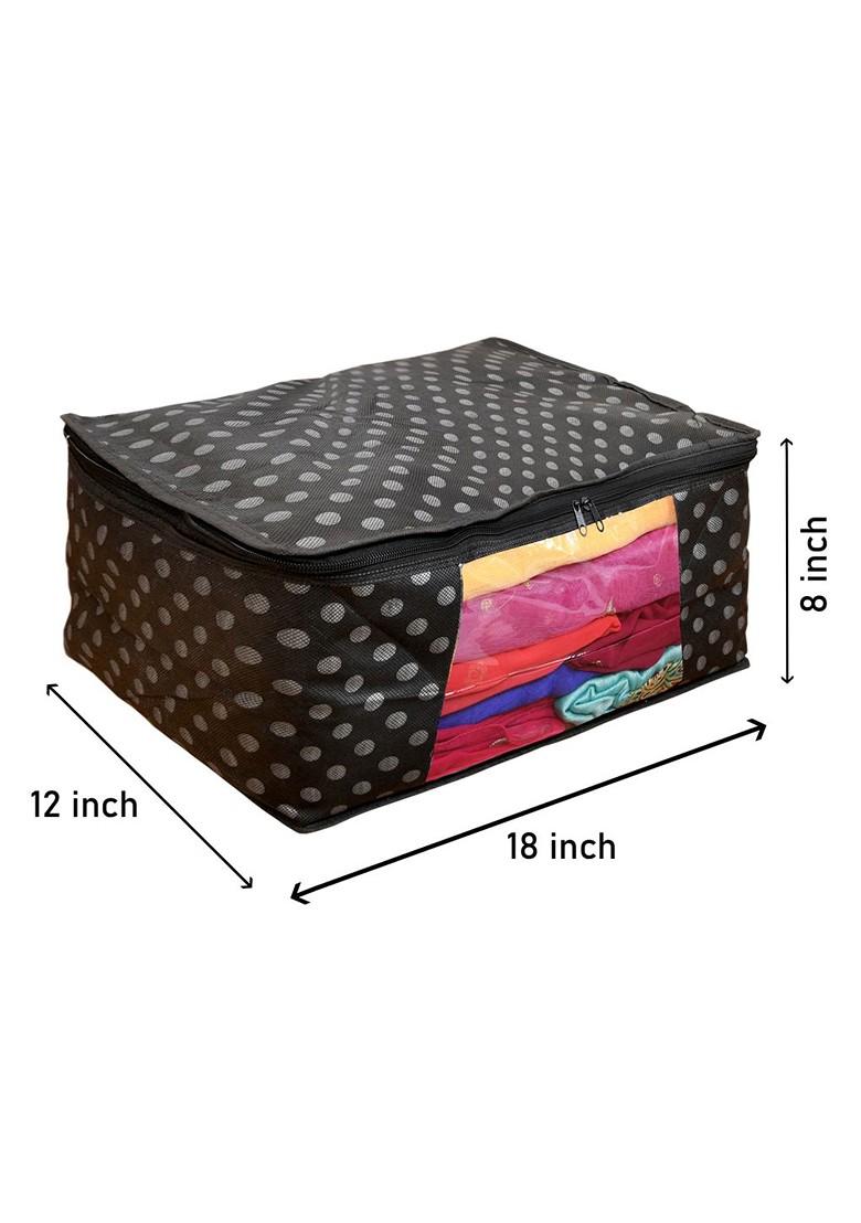 Set Of 3 Black And Grey Printed Foldable Rectangle Cloth Saree Organiser