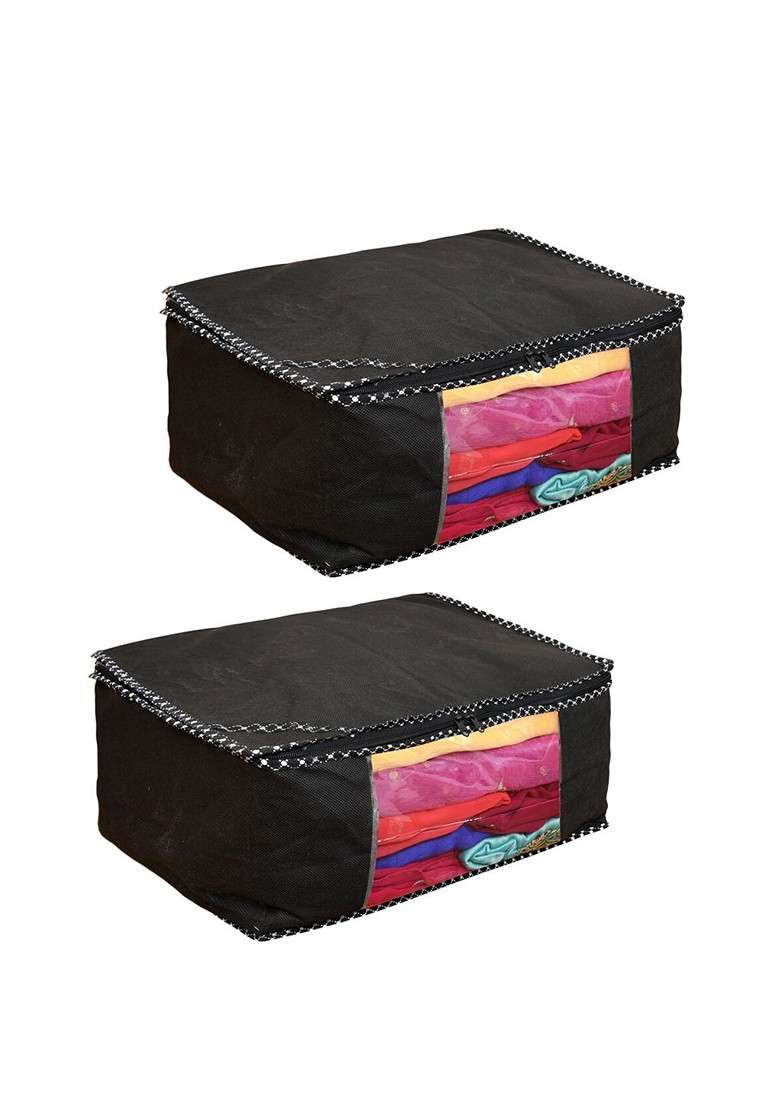 Set Of 2 Black Solid Saree Organisers - Indya