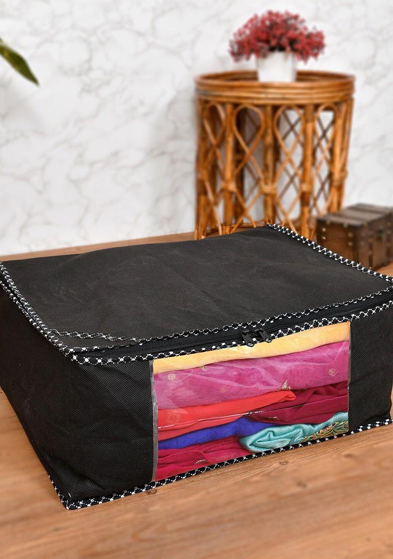 Set Of 2 Black Solid Saree Organisers