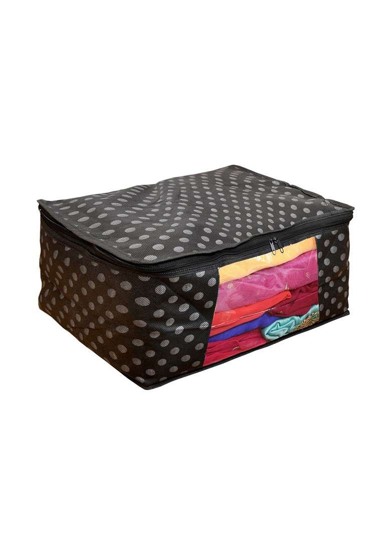 Set Of 2 Black And White Printed Saree Organiser - Indya