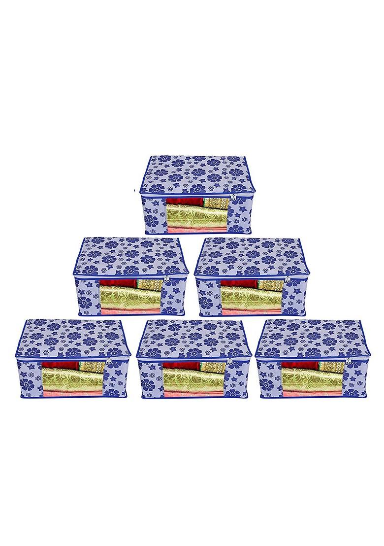 Set Of 6 Blue Printed Saree Covers