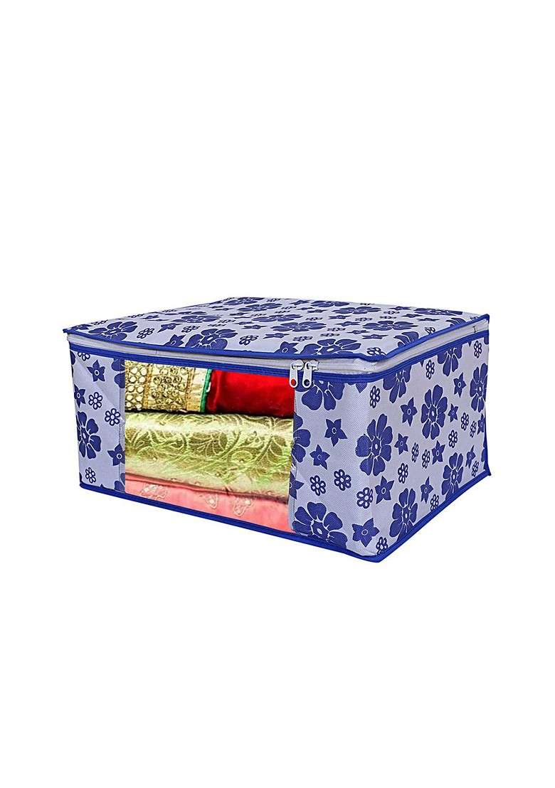 Set Of 6 Blue Printed Saree Covers - Indya