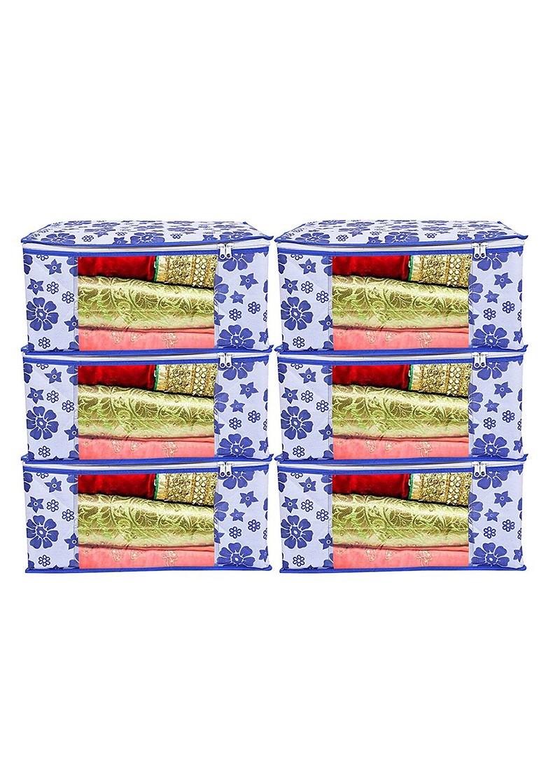 Set Of 6 Blue Printed Saree Covers
