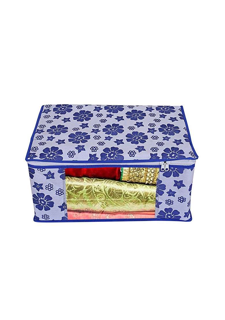 Set Of 6 Blue Printed Saree Covers - Indya