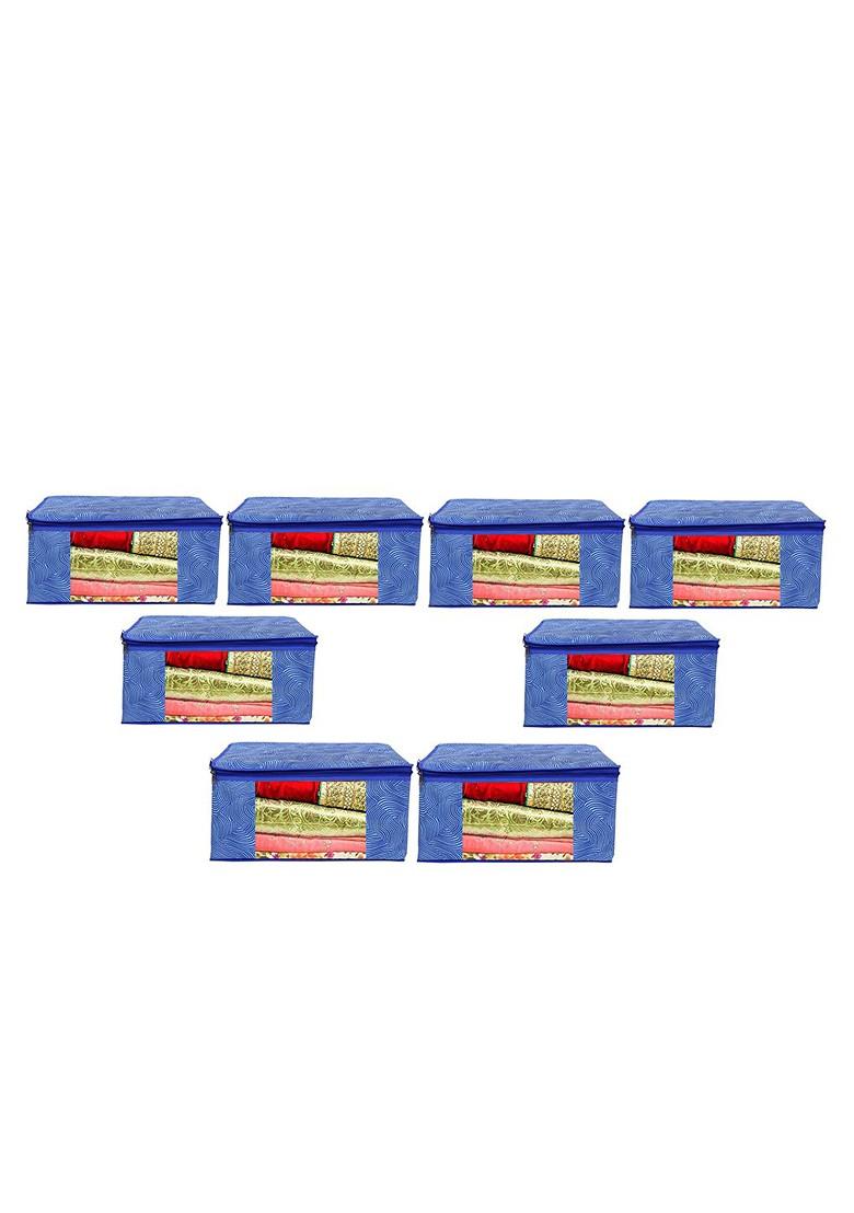 Blue Set Of 8 Printed Saree Covers