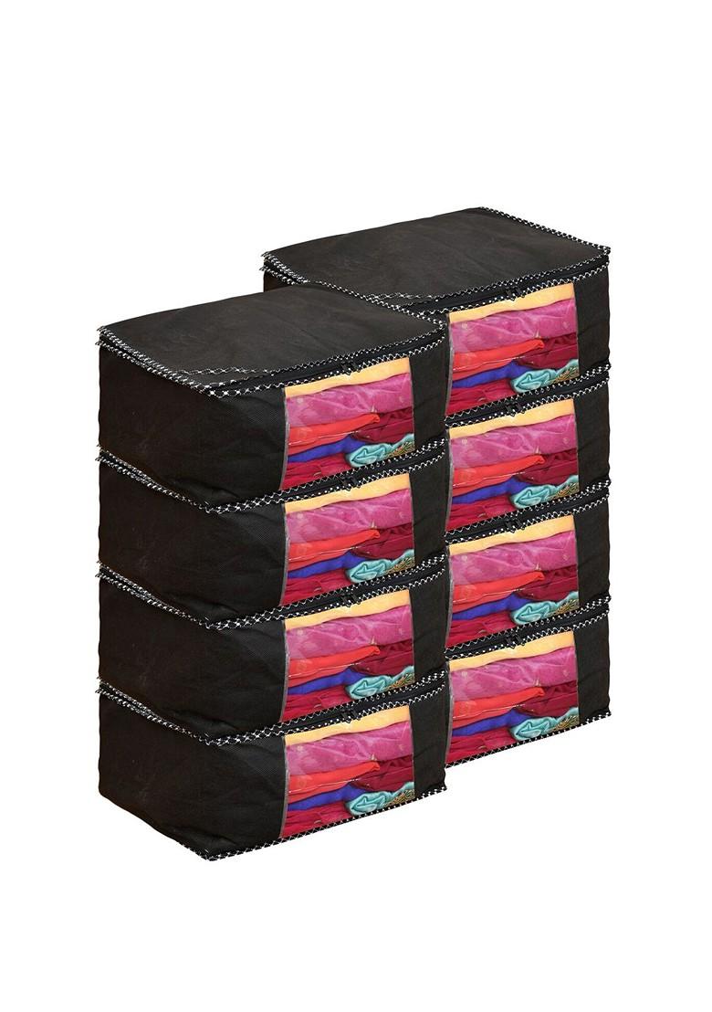 Set Of 8 Black Solid Saree Covers