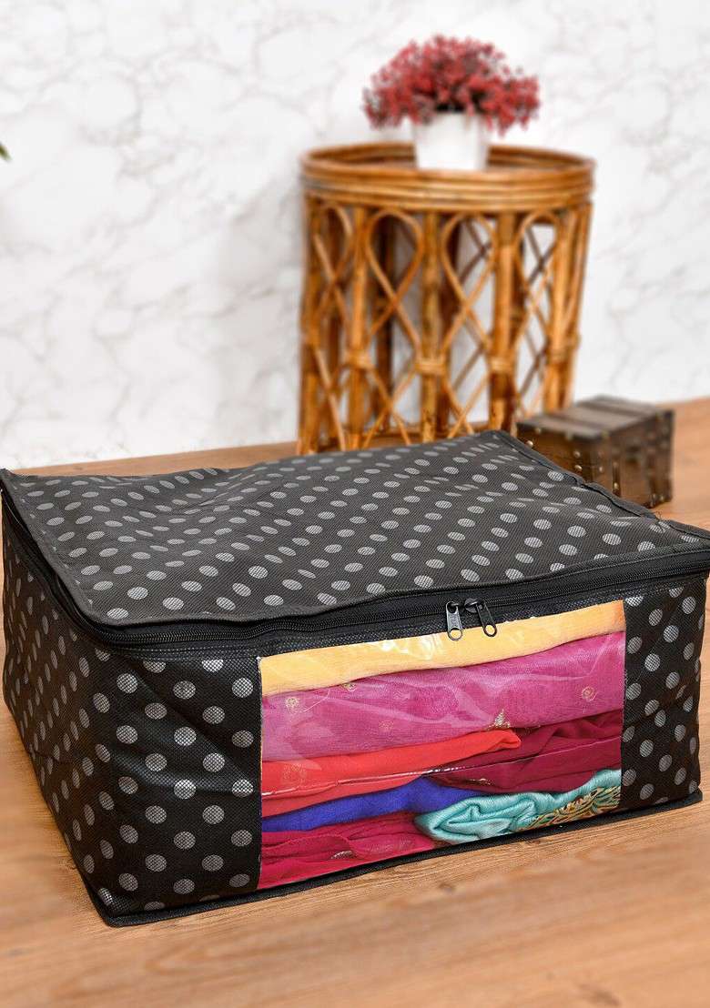Set Of 5 Black Printed Saree Covers - Indya