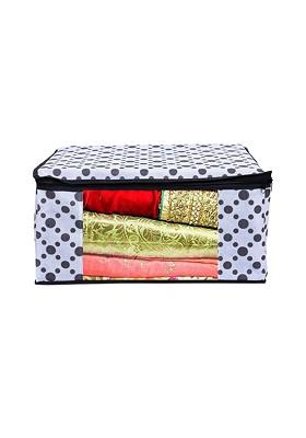 White And Black Polka Dot Printed Saree Cover With Transparent Window