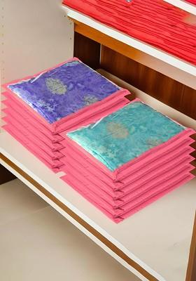 Pink 12 Pieces Non Woven Single Saree Cover With Zip Saree Packing Cover