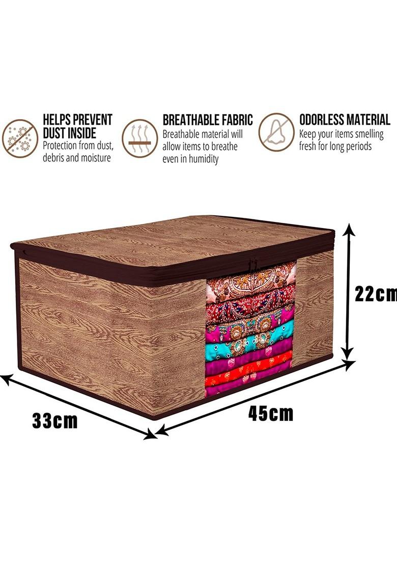 Set Of 9 Brown And Black Saree Cover Storage Bag Organiser