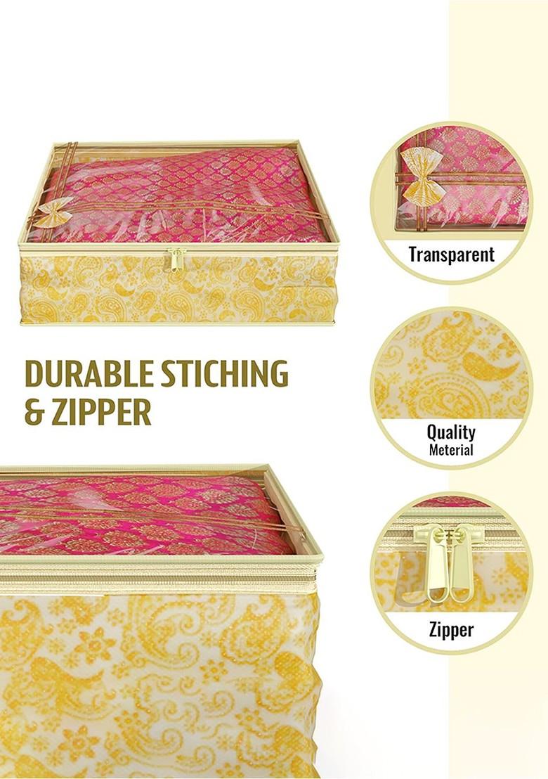 Set Of 7 Yellow Non Woven Saree Cover Organisers