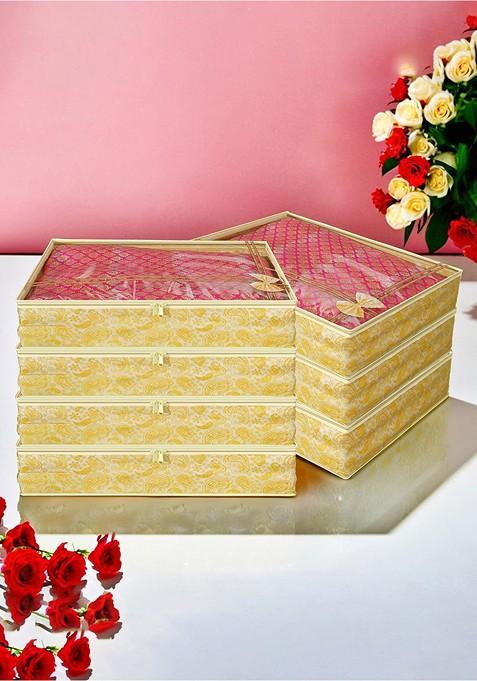 Set Of 7 Yellow Non Woven Saree Cover Organisers