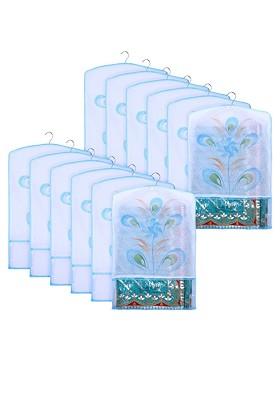 Blue And Transparent 12 Pieces Printed Hanging Saree Cover Organizers