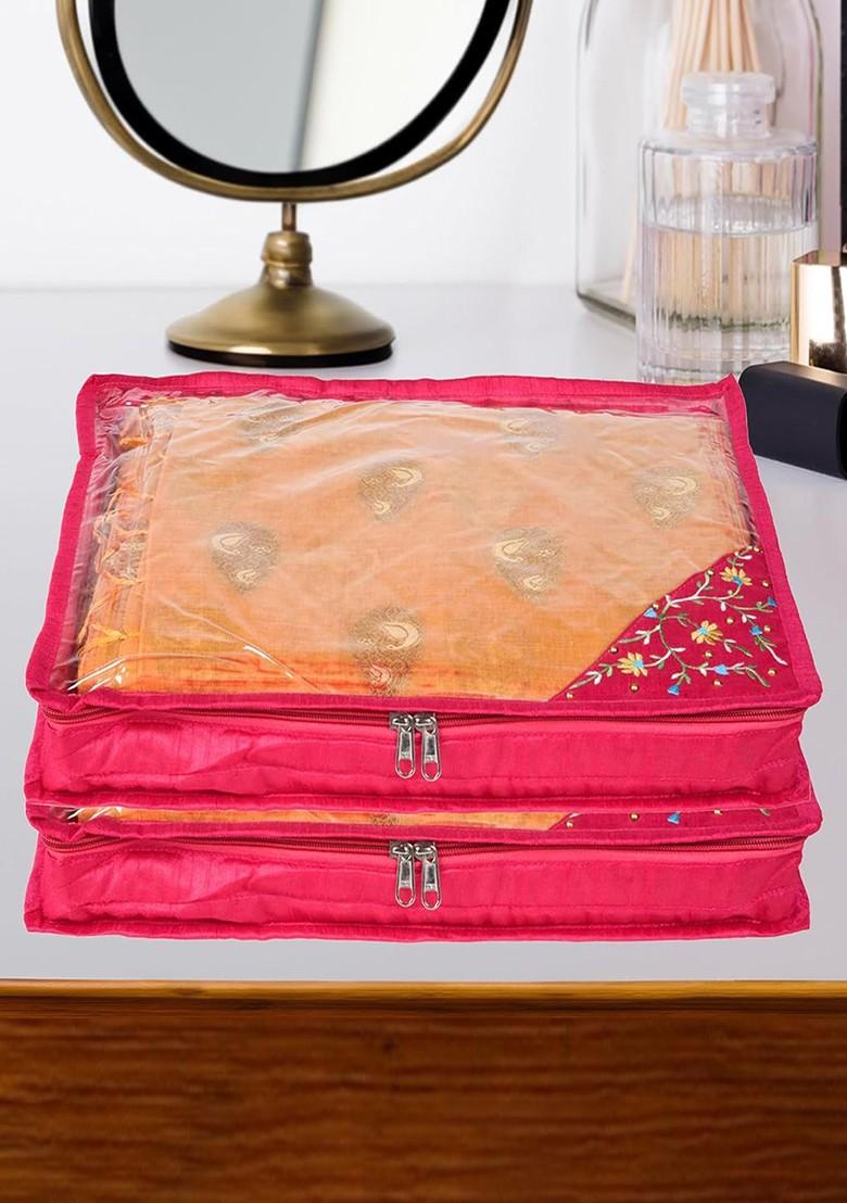 Pink 3 Pieces Satin Saree Cover Organisers