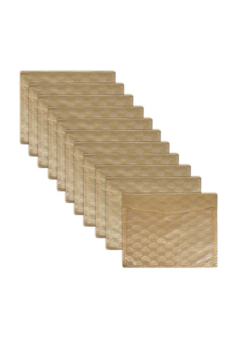 Set Of 12 Beige Reusable Drawer Saree Cover Organisers