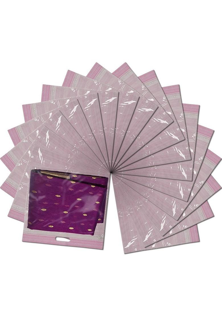 Pink Set Of 18 Regular Wardrobe Drawer Saree Cover Organizer