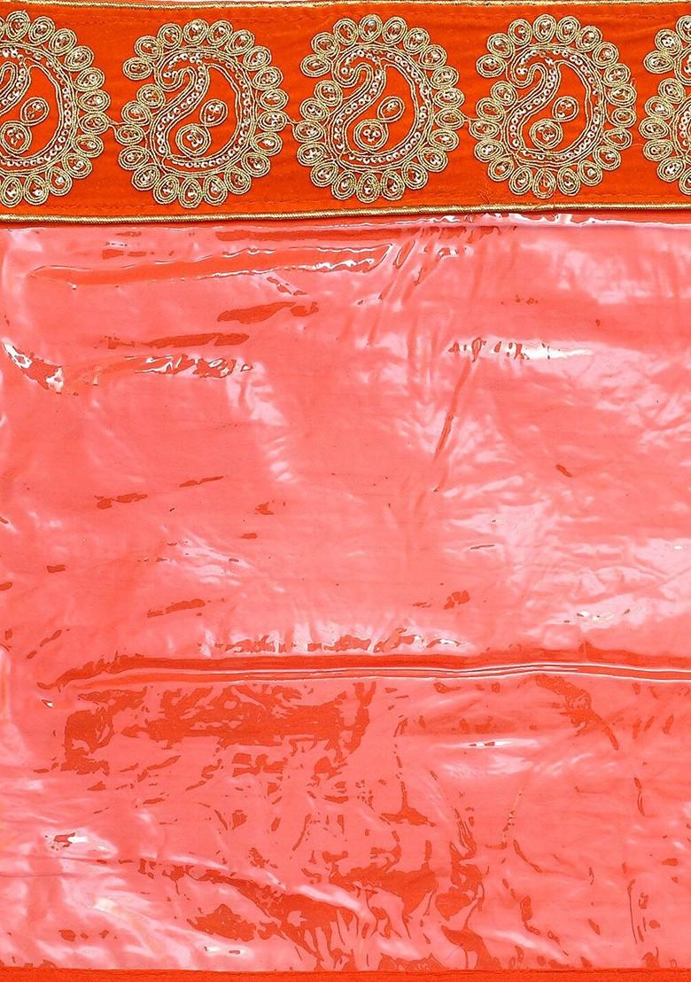 Set Of 12 Orange And Transparent Zari Border Flip Single Packing Saree Cover Organizers