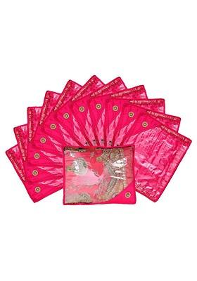 Set Of 12 Pink And Transparent Solid Single Packing Saree Cover Organizers