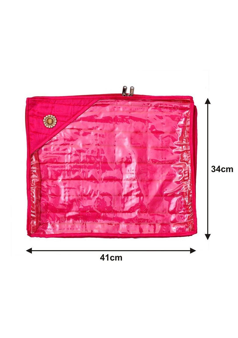 Set Of 12 Pink And Transparent Solid Single Packing Saree Cover Organizers