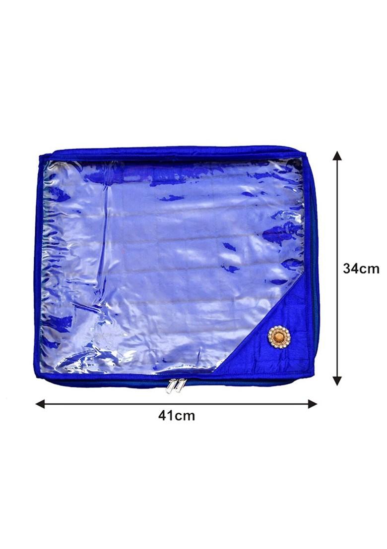 Set Of 6 Blue And Transparent Solid Single Packing Saree Cover Organizers