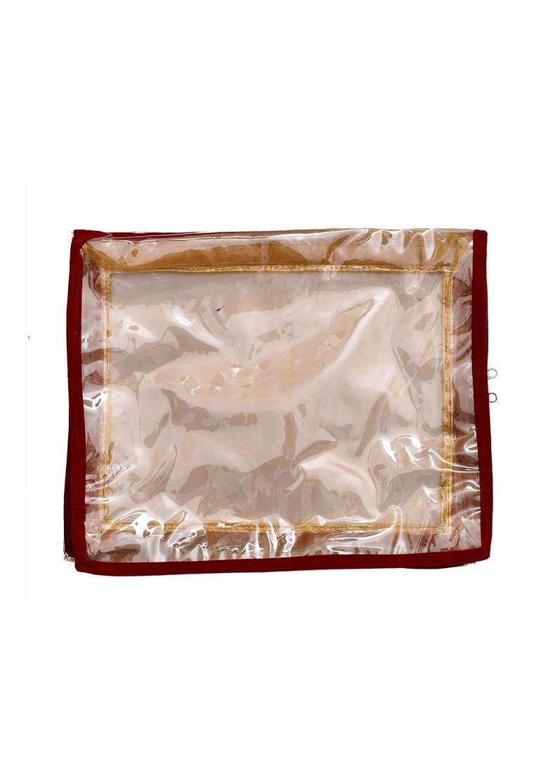 Set Of 6 Red And Transparent Embellished Single Packing Saree Cover Organizers - Indya