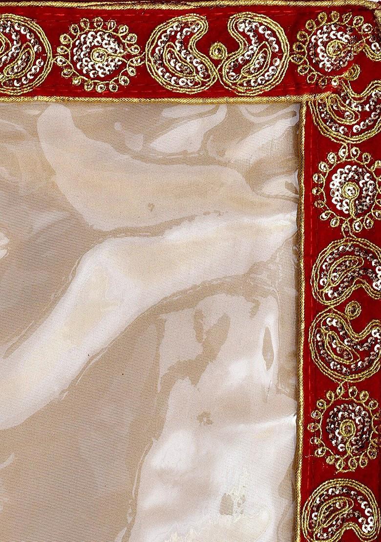 Set Of 6 Red And Transparent Embellished Single Packing Saree Cover Organizers