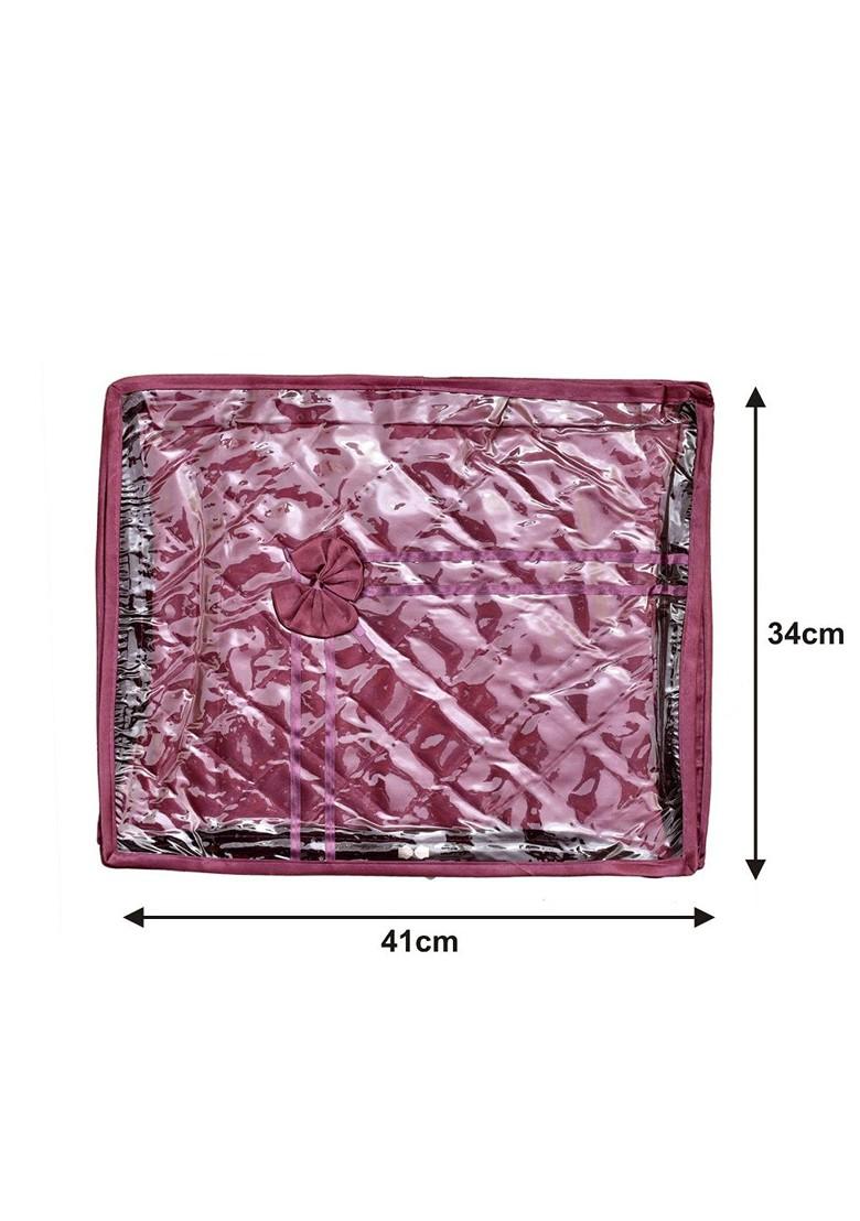 Set Of 12 Purple And Transparent Solid Satin Single Packing Saree Cover Organizers
