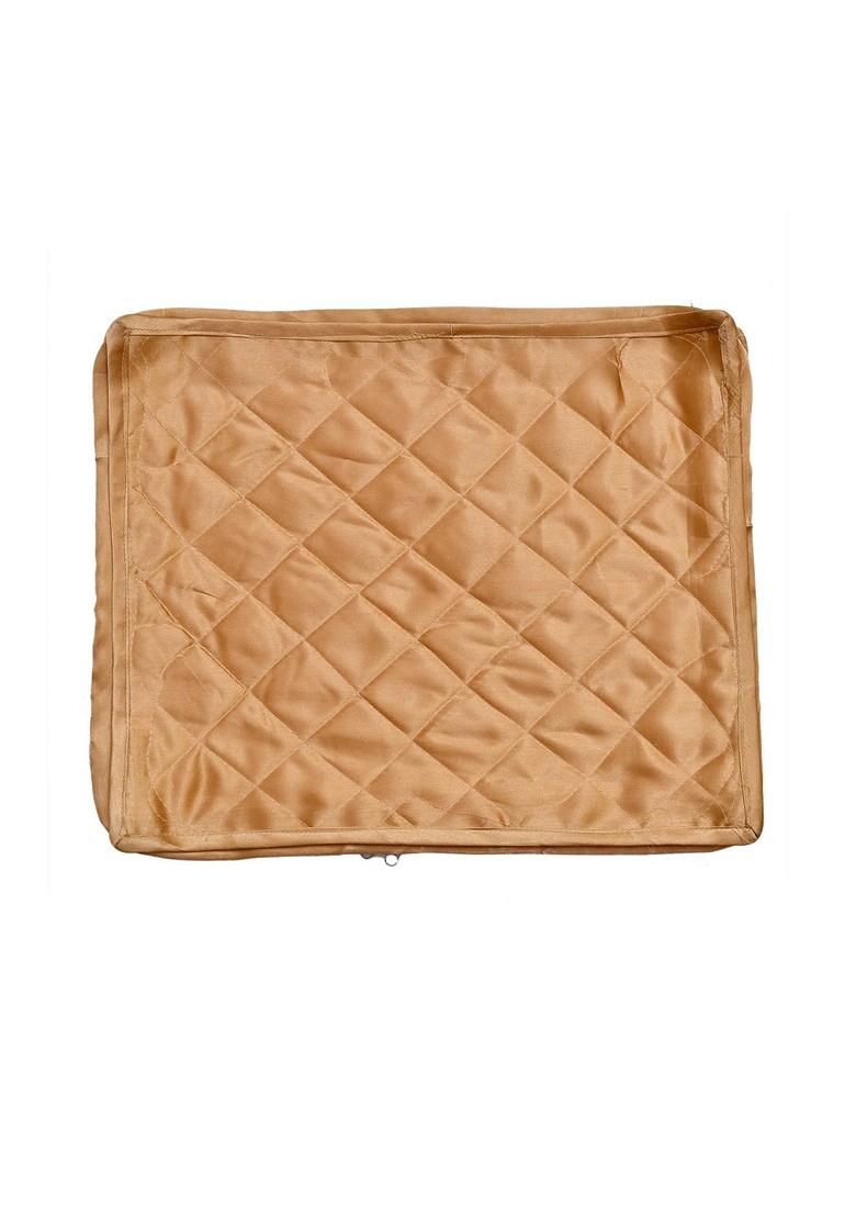 Set Of 12 Gold Coloured And Transparent Solid Satin Single Packing Saree Cover Organizers