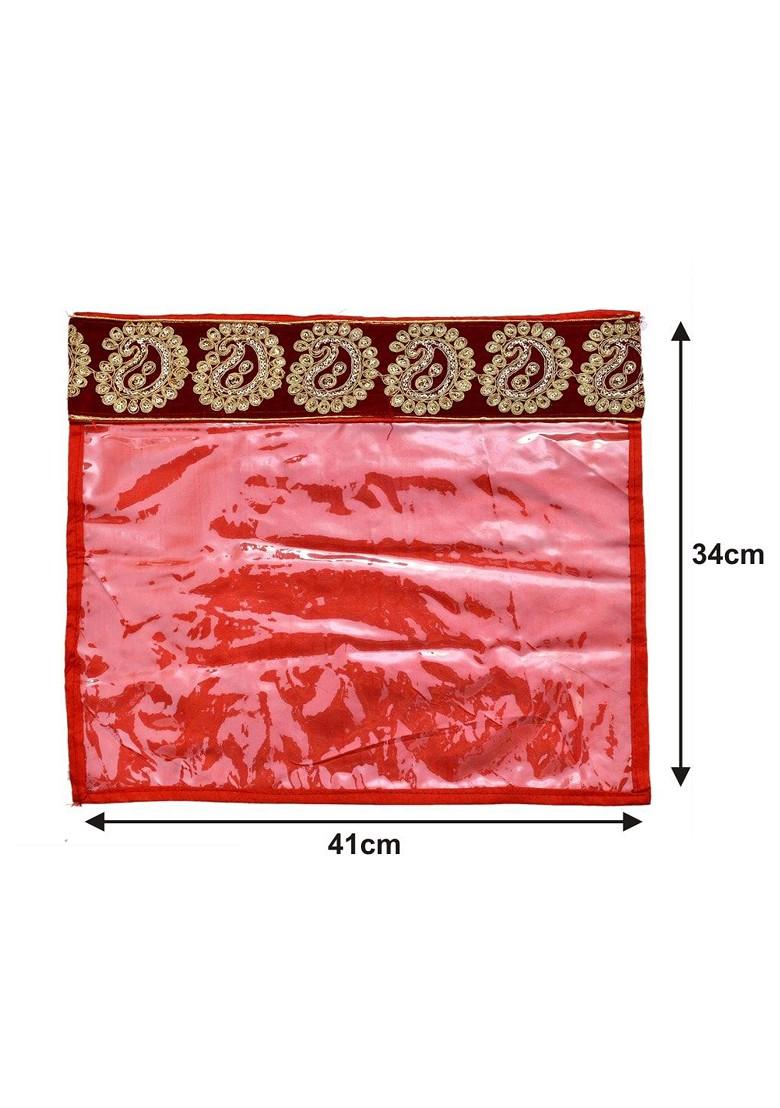 Set Of 12 Maroon Zari Border Flip Single Packing Saree Cover Organizers