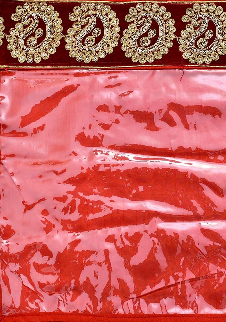 Set Of 12 Maroon Zari Border Flip Single Packing Saree Cover Organizers