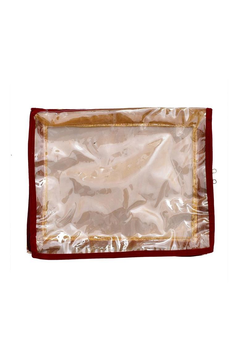 Set Of 12 Red And Transparent Embellished Single Packing Saree Cover Organizers