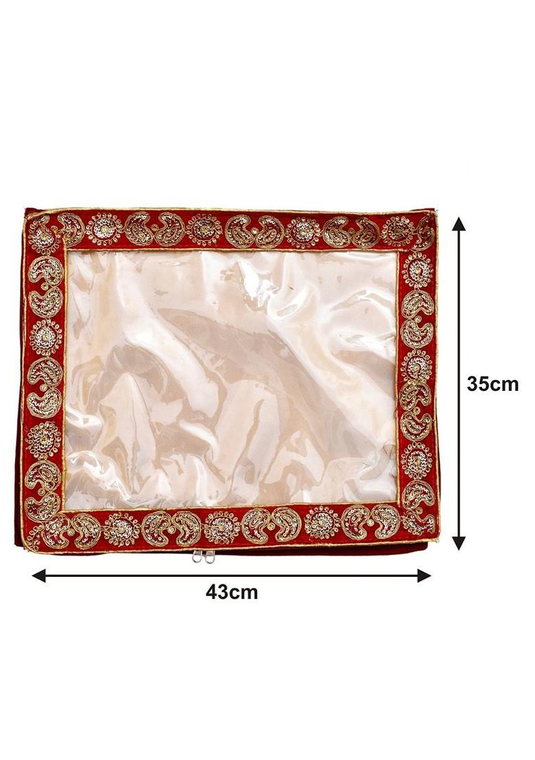 Set Of 12 Red And Transparent Embellished Single Packing Saree Cover Organizers