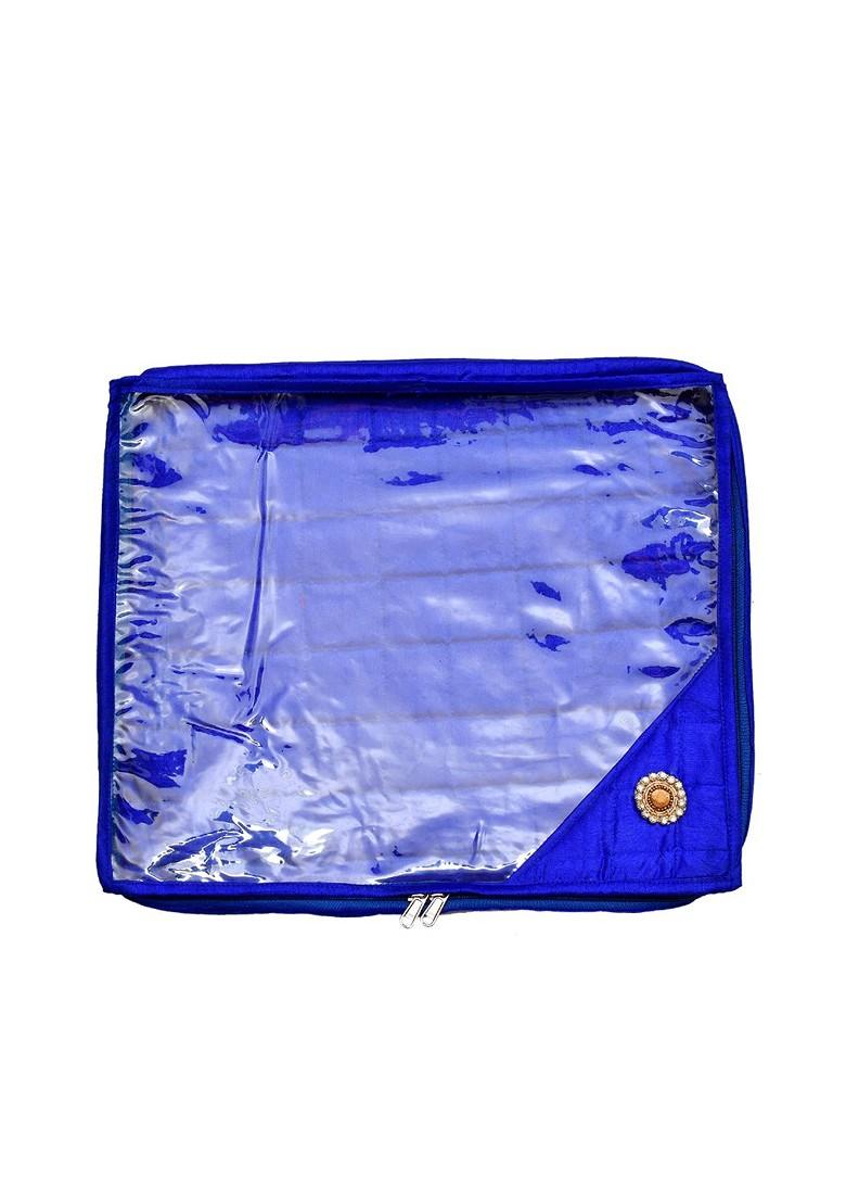 Set Of 12 Blue And Transparent Solid Silk Single Packing Saree Cover Organizers