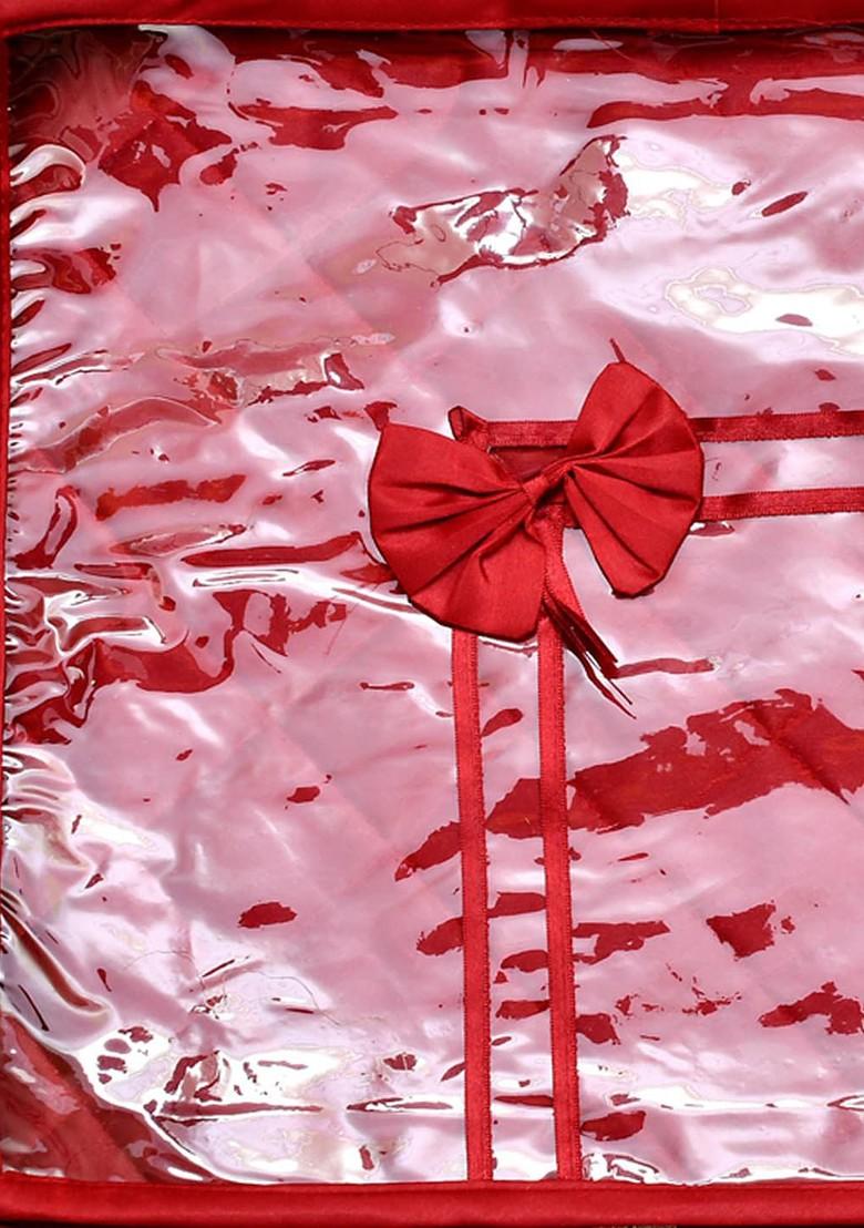 Set Of 12 Maroon And Transparent Solid Satin Single Packing Saree Cover Organizers
