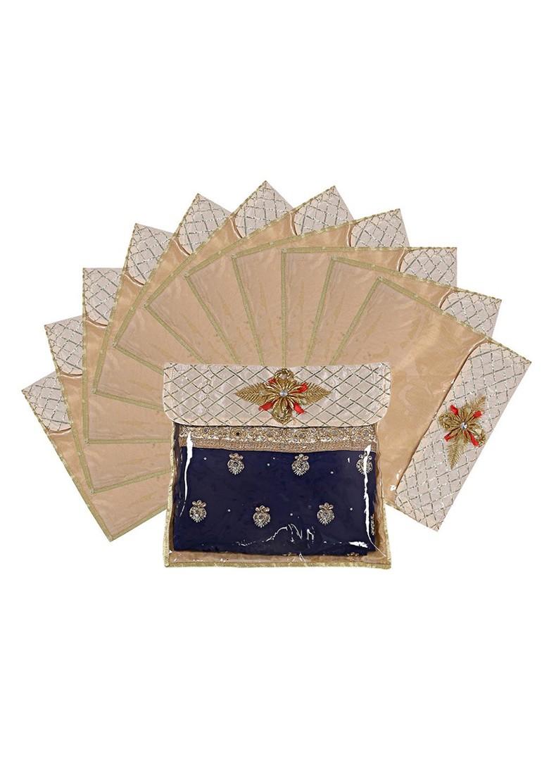 Set Of 12 Gold Coloured Solid Single Packing Saree Cover Organizer