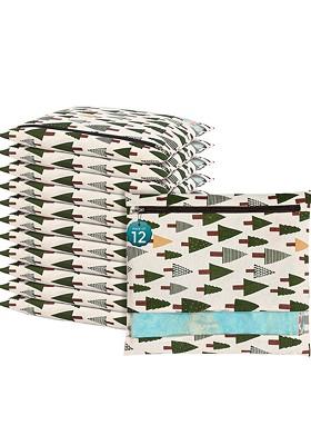 White And Green 12 Pieces Tree Printed Mesh Cotton Saree Covers Organizers