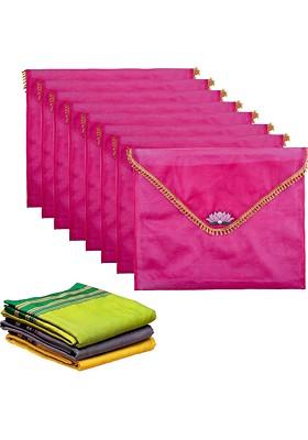 Pink 8 Pieces Printed Saree Covers Organisers With Flap Closure