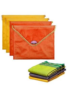 Orange Colored 4 Pieces Printed Saree Covers Organisers With Flap Closure