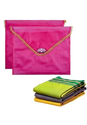 Pink 2 Pieces Printed Saree Covers Organisers With Flap Closure