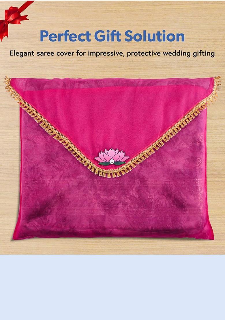 Pink 2 Pieces Printed Saree Covers Organisers With Flap Closure