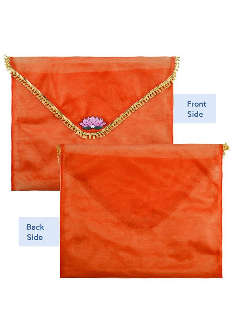 Orange Colored 4 Pieces Printed Saree Covers Organisers With Flap Closure