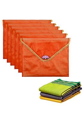Orange Colored 6 Pieces Printed Saree Covers Organisers With Flap Closure