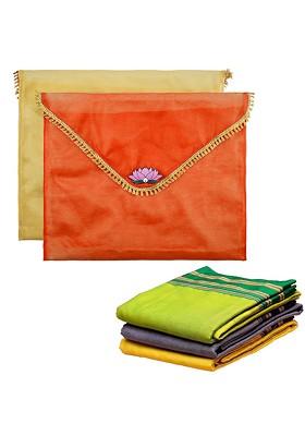 Orange Colored 2 Pieces Saree Covers Organisers With Flap Closure