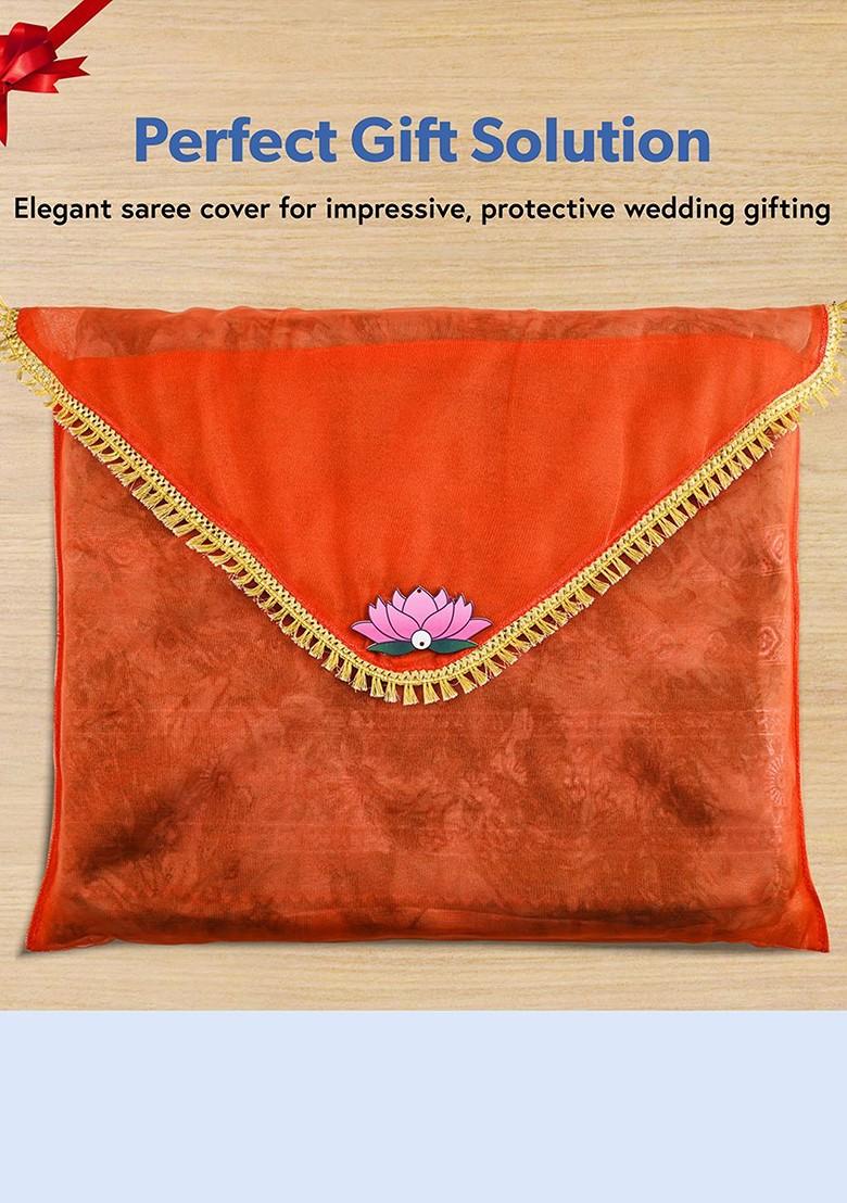Orange Colored 2 Pieces Saree Covers Organisers With Flap Closure
